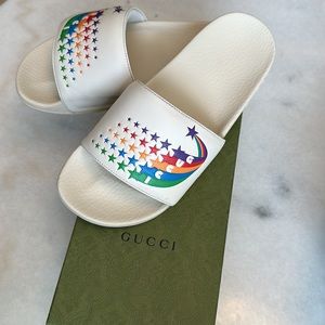 Gucci Pursuit Rainbow Leather Slides Size 38/7.5. Worn/in great condition